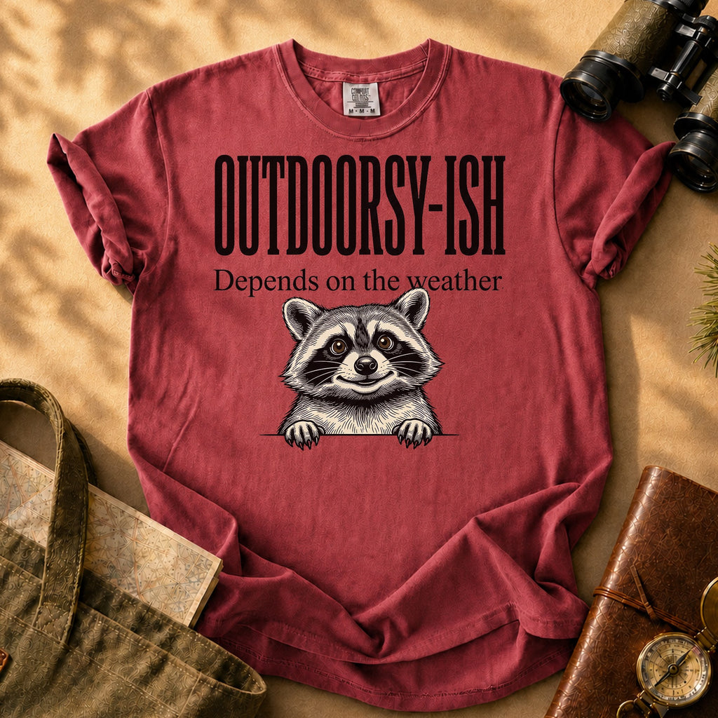 Outdoorsy-ish Raccoon Tee - Brick