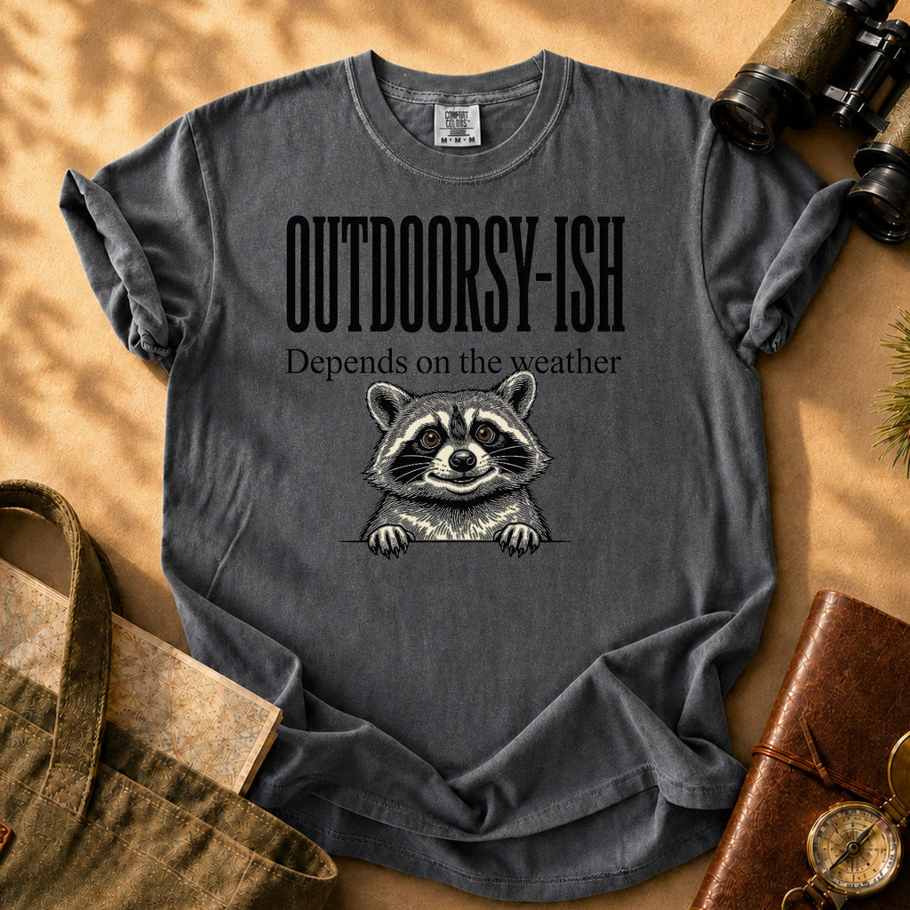 Outdoorsy-ish Raccoon Tee - Pepper