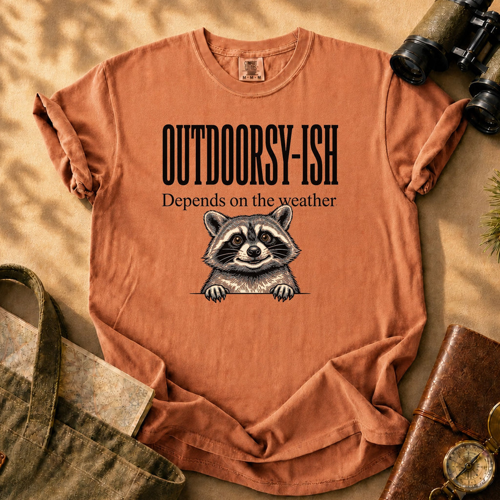 Outdoorsy-ish Raccoon Tee - Yam