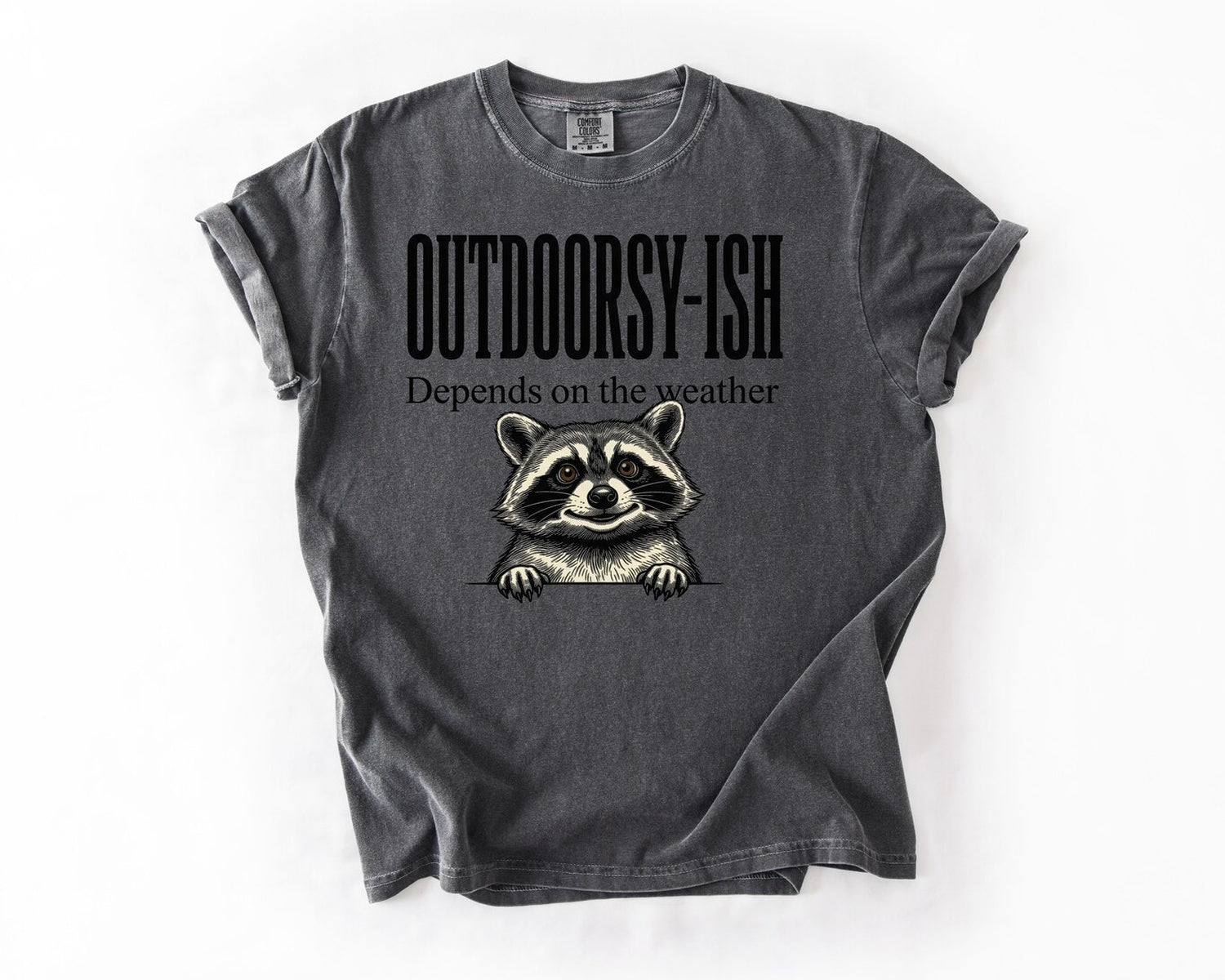 Outdoorsy-ish Raccoon T-Shirt - Pepper
