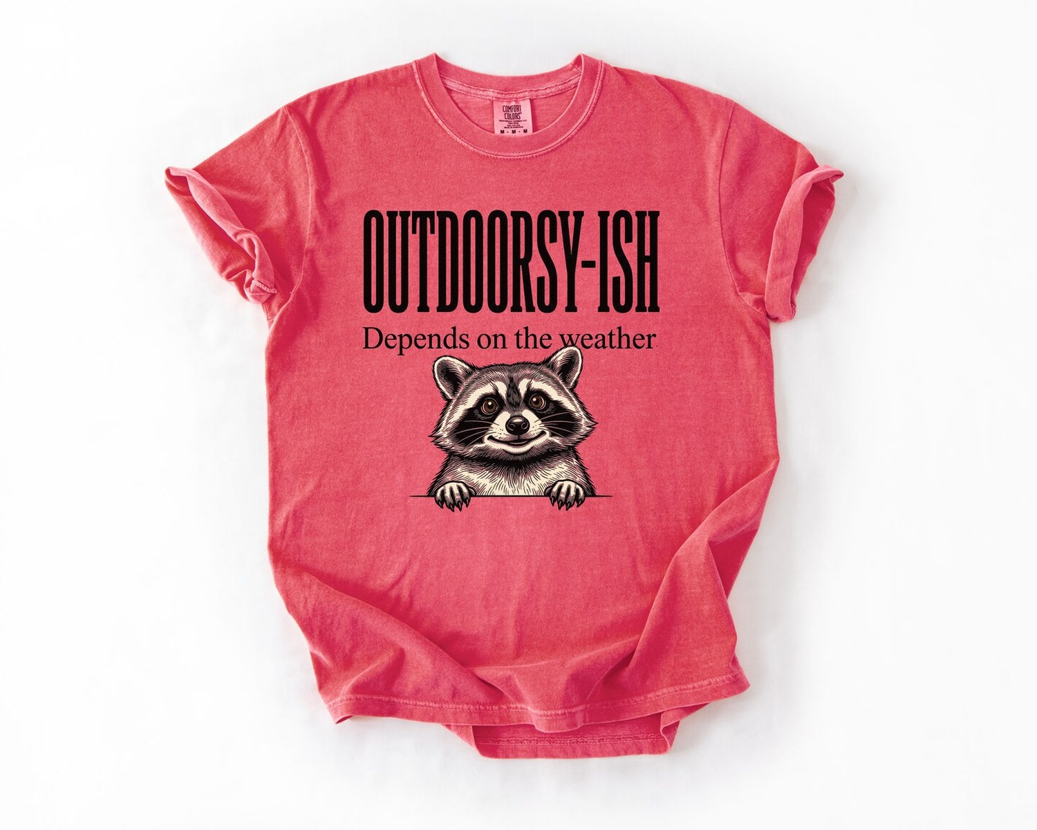 Outdoorsy-ish Raccoon T-Shirt - Watermelon