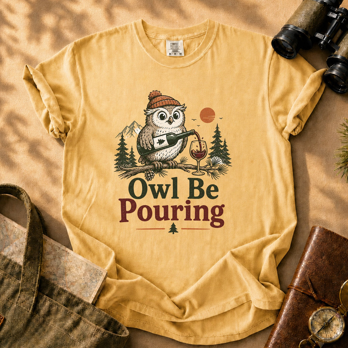 Owl Be Pouring Tee - Mustard