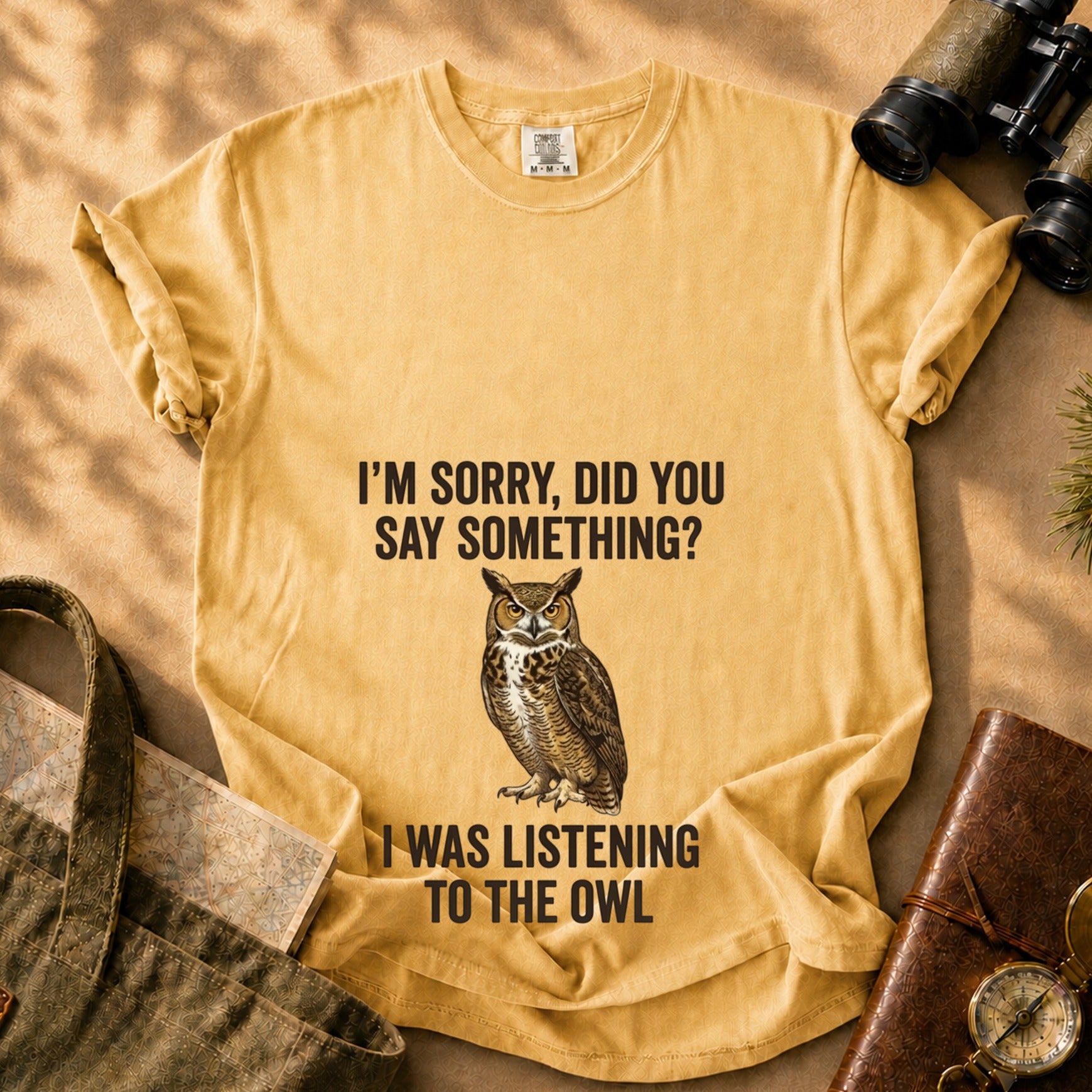 Owl Listening Graphic Tee - Mustard