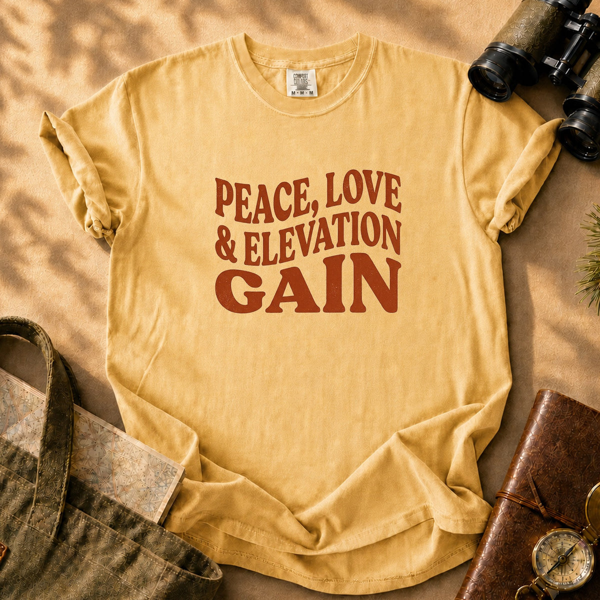 Peace Love & Elevation Gain Tee - Mustard