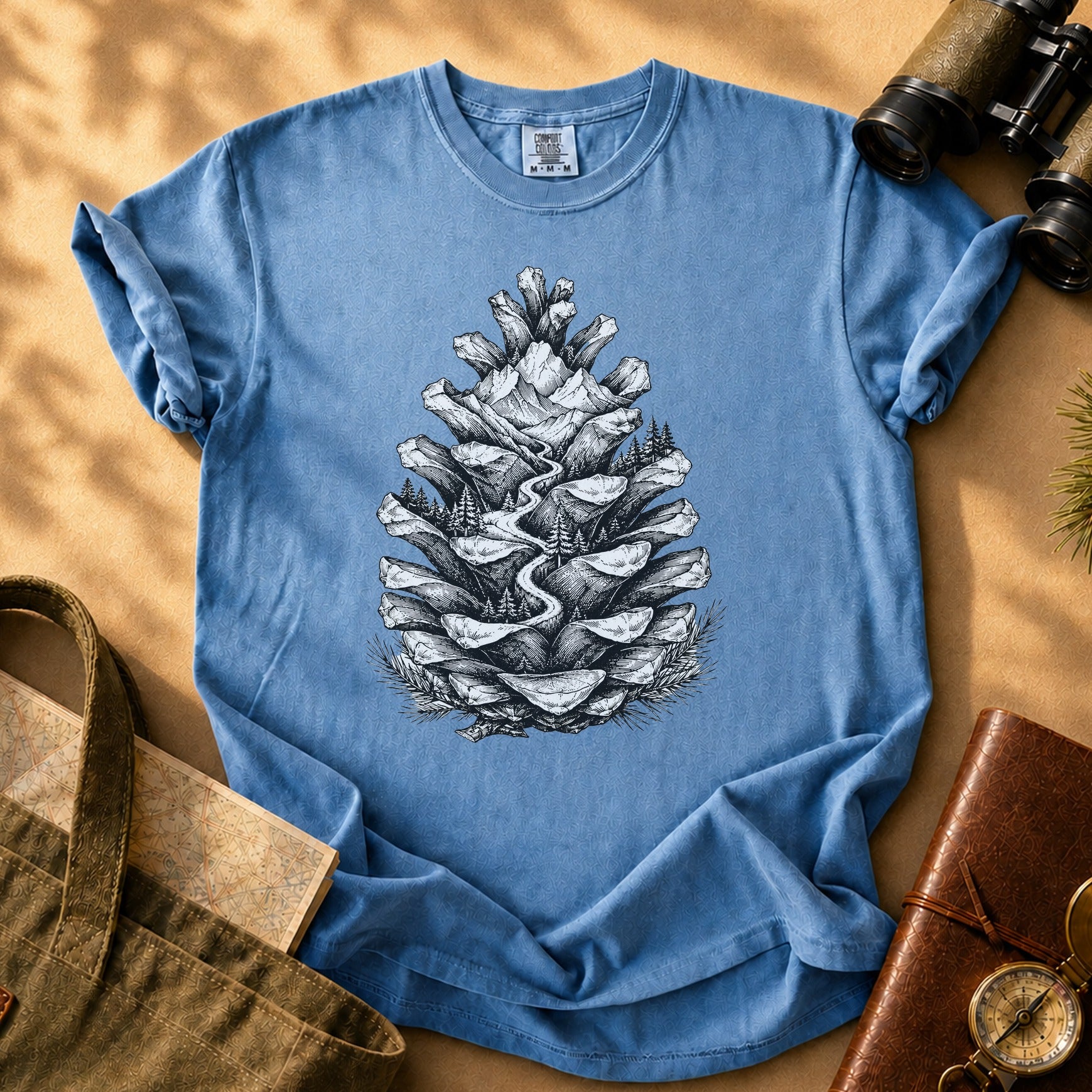 Pinecone Illustration Tee - Blue Jean