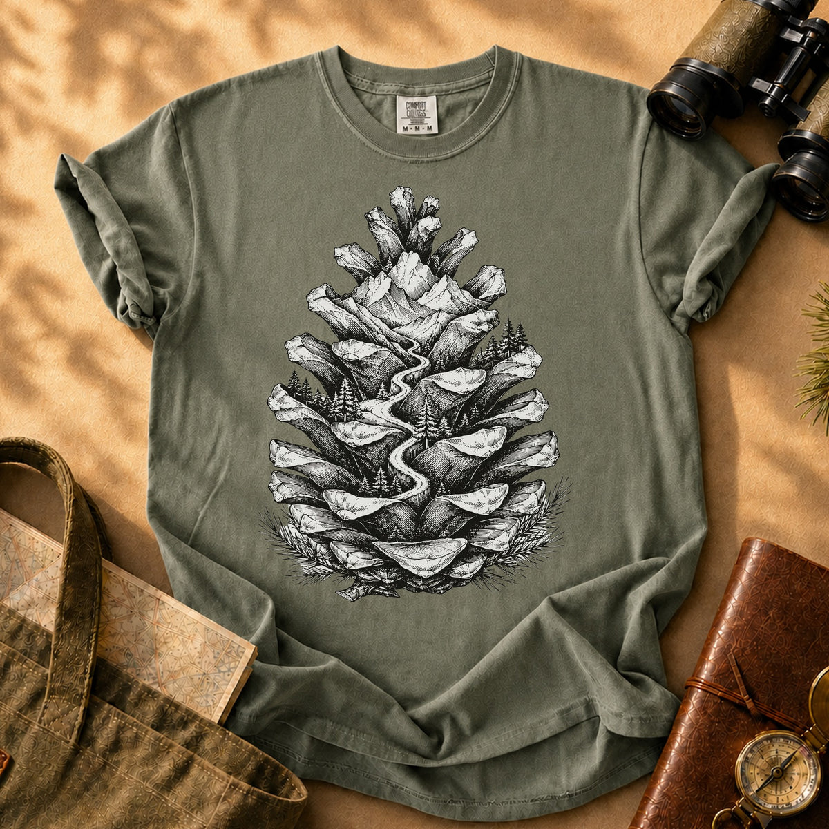 Pinecone Illustration Tee - Sage
