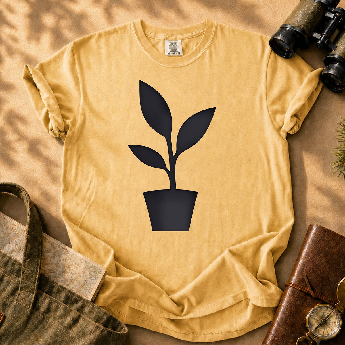 Plant Pot Graphic Tee - Mustard