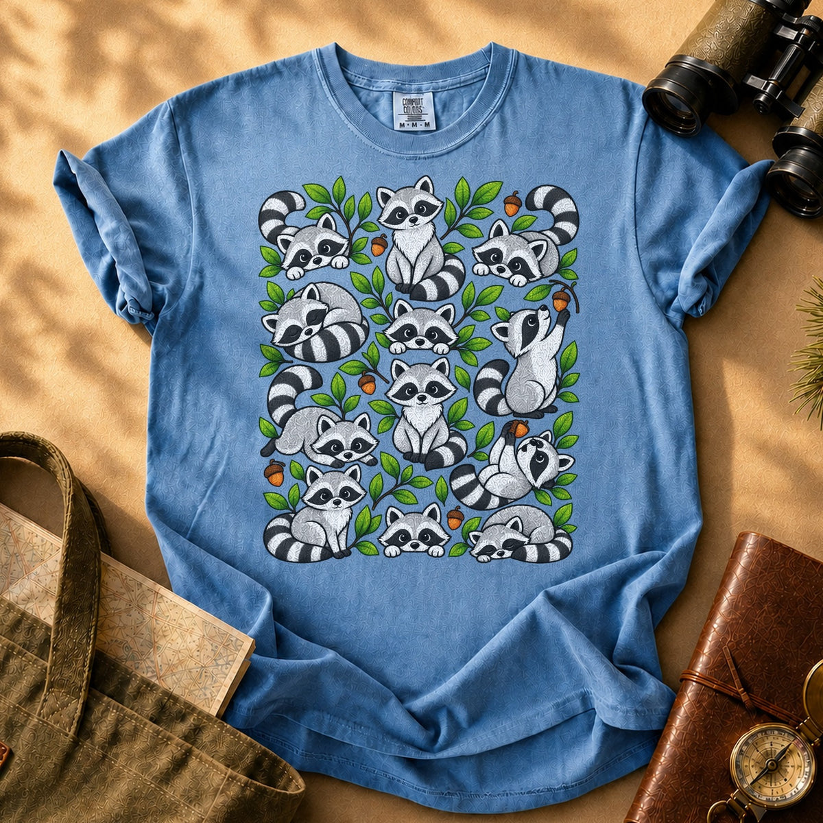 Raccoons Being Raccoons Tee - Blue Jean