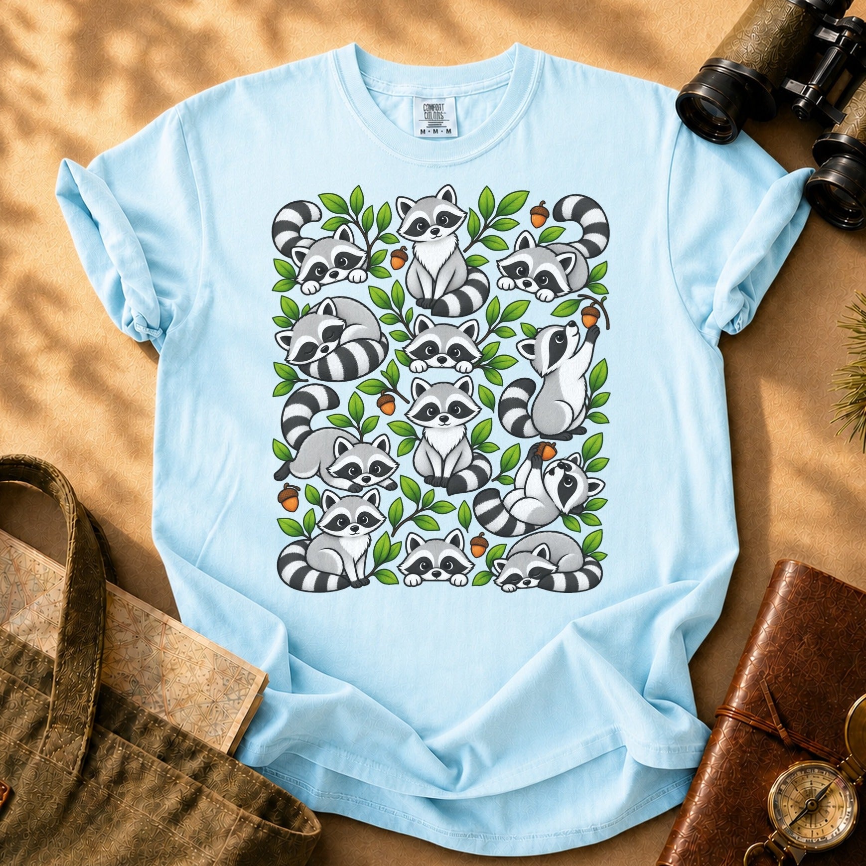 Raccoons Being Raccoons Tee - Chambray