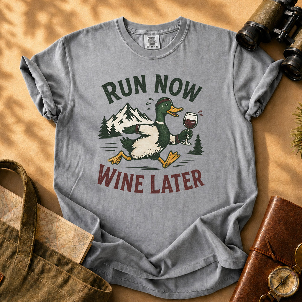 Run Now Wine Later Duck Tee - Grey