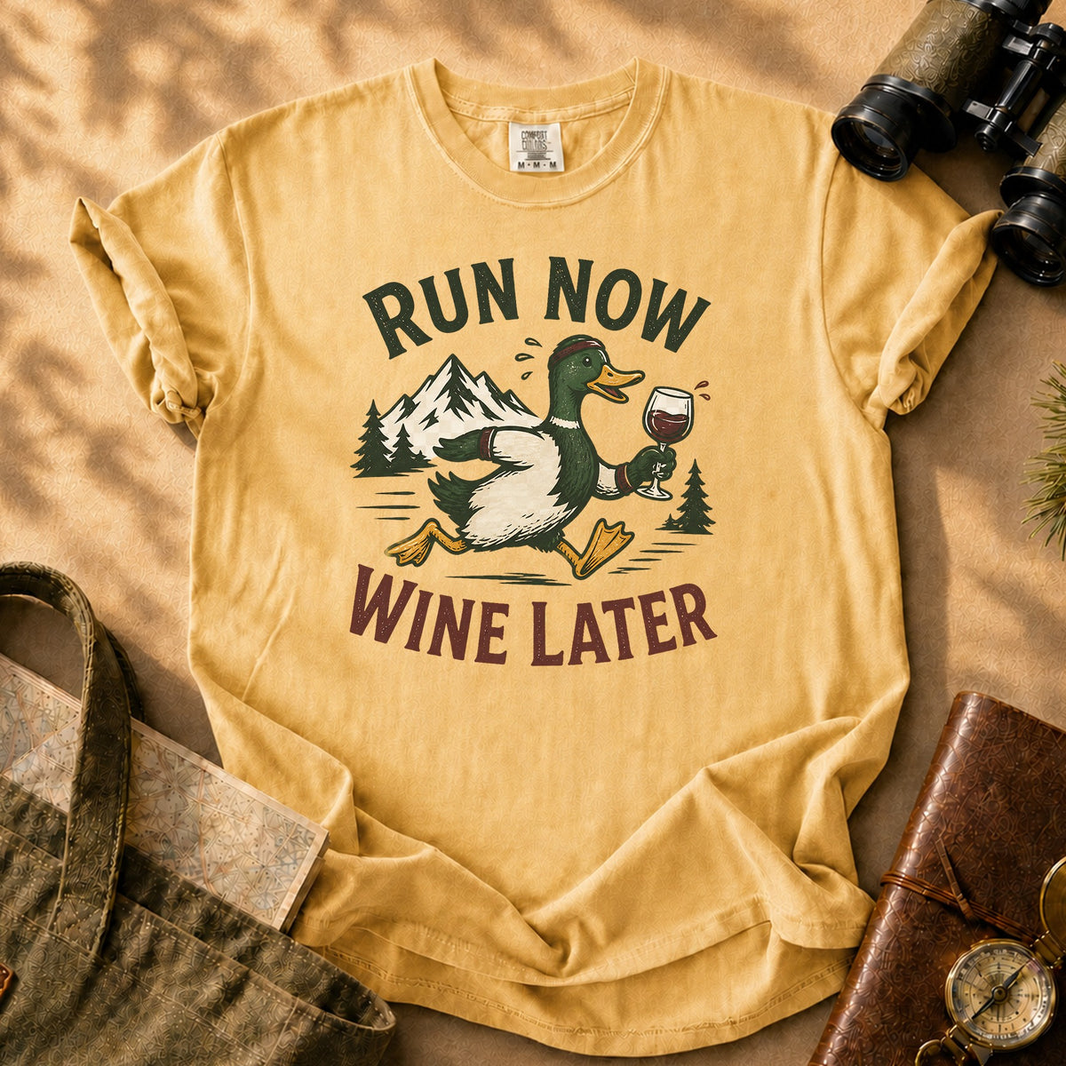 Run Now Wine Later Duck Tee - Mustard