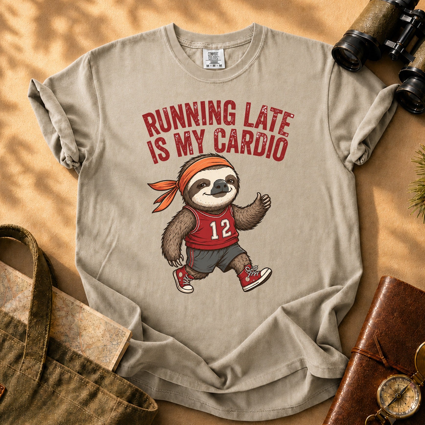 Running Late Is My Cardio Tee - Khaki