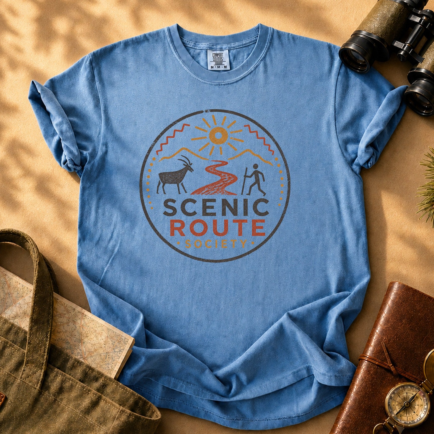 Scenic Route Society (Hiker and Mountain) Tee - Blue Jean