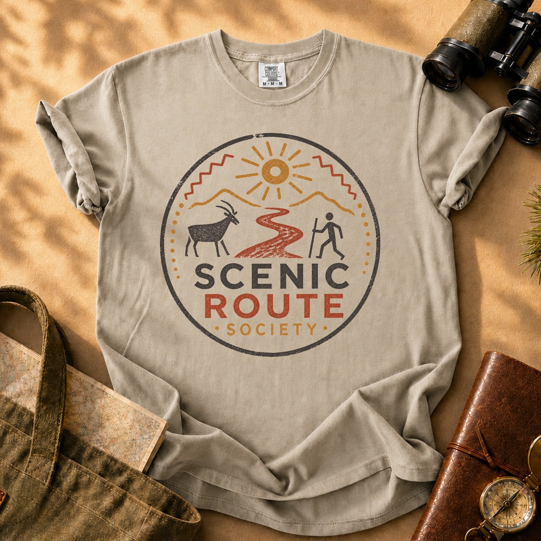 Scenic Route Society (Hiker and Mountain) Tee - Khaki