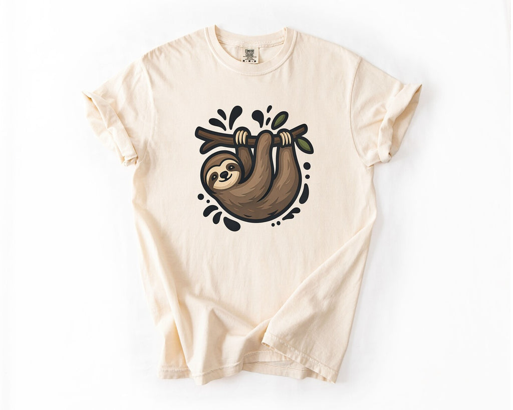 Sloth Hanging Cute Graphic T-Shirt - Ivory