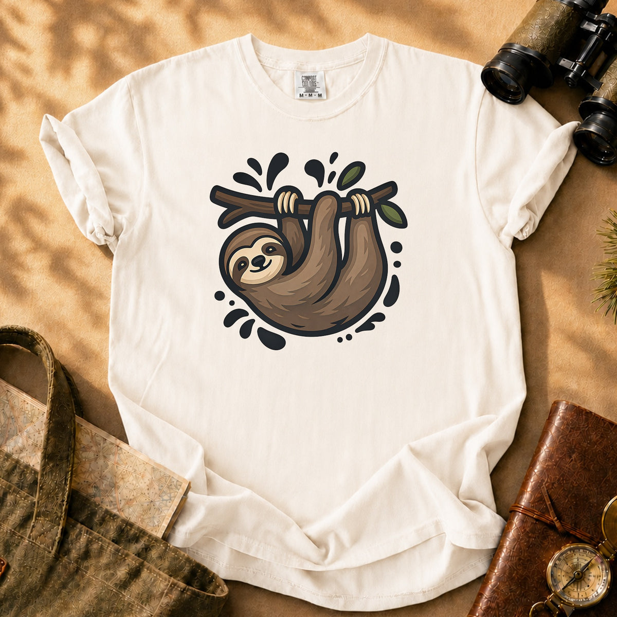 Sloth Hanging Cute Graphic Tee - Ivory