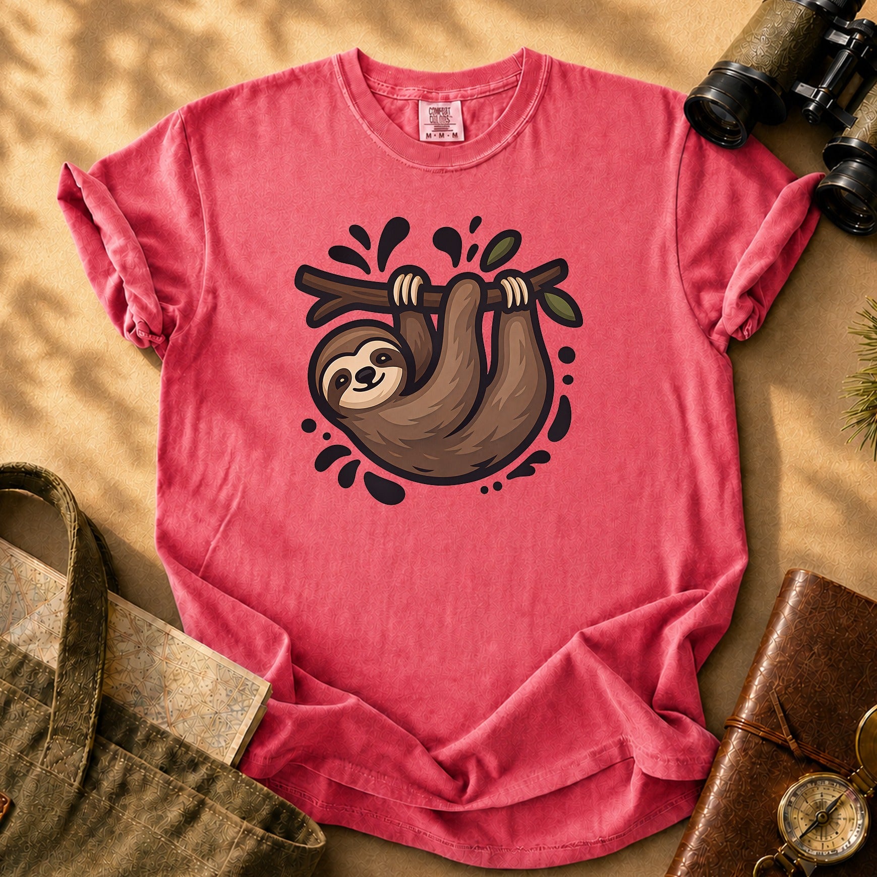 Sloth Hanging Cute Graphic Tee - Watermelon