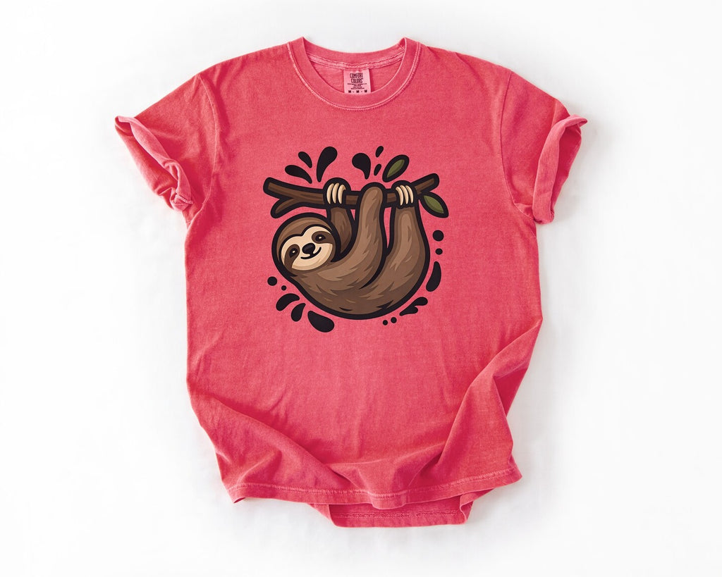 Sloth Hanging Cute Graphic T-Shirt - Watermelon