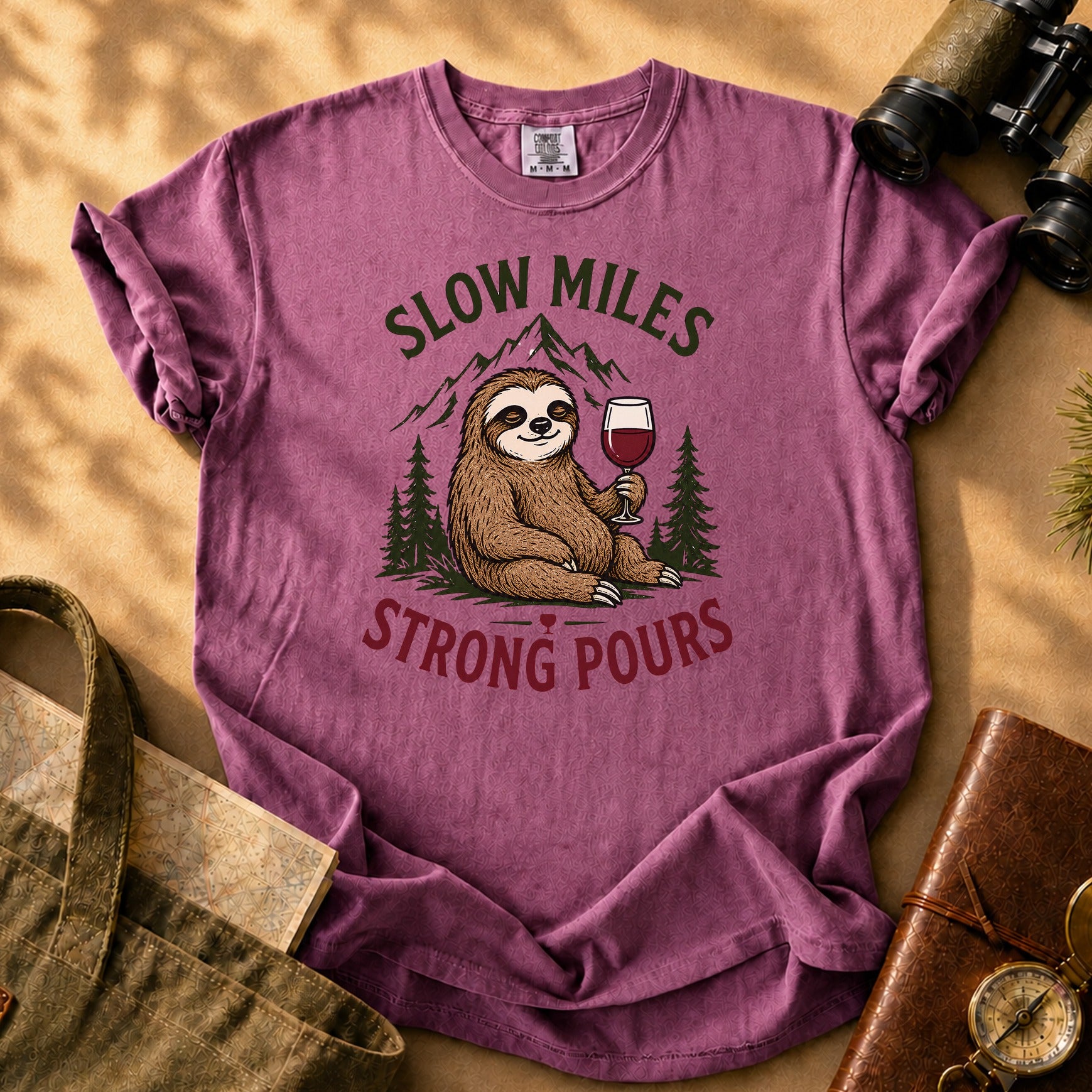 Sloth Wine Tee - Berry