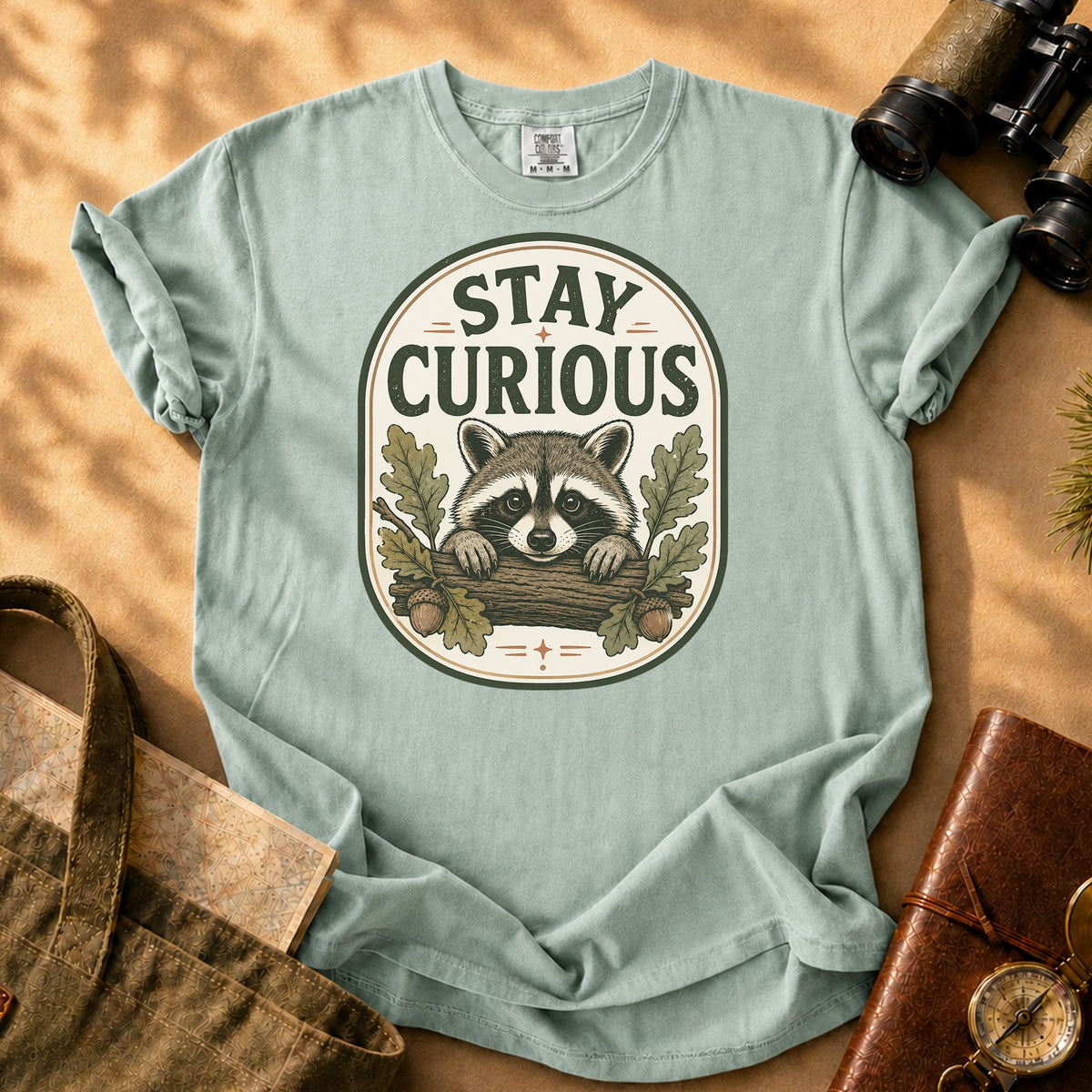 Stay Curious Raccoon Tee - Bay