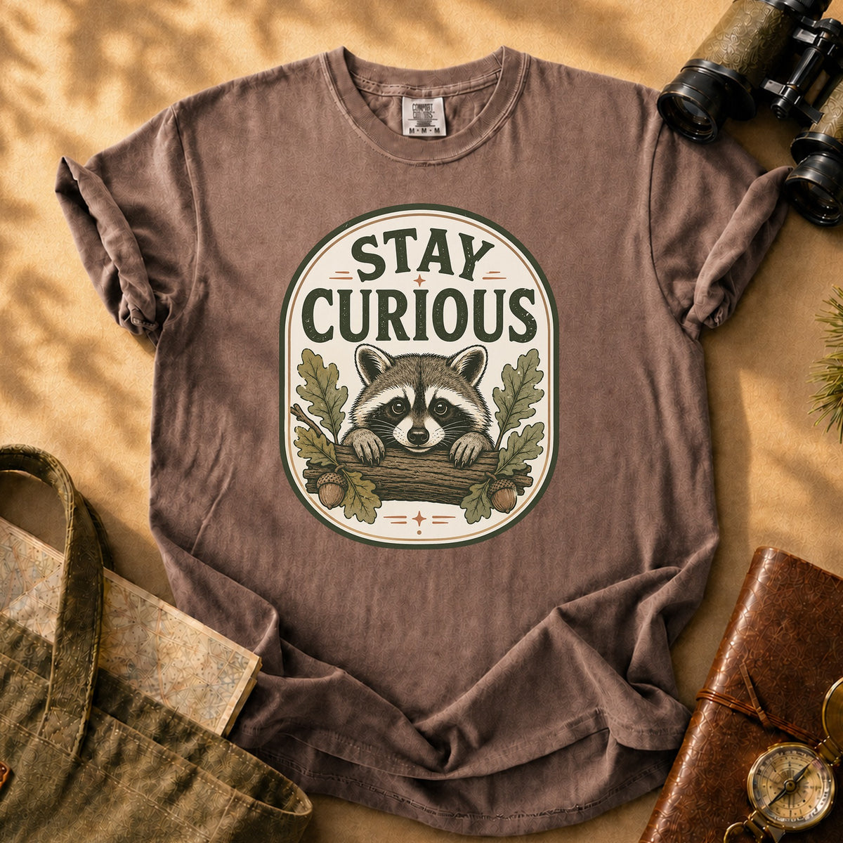 Stay Curious Raccoon Tee - Espresso