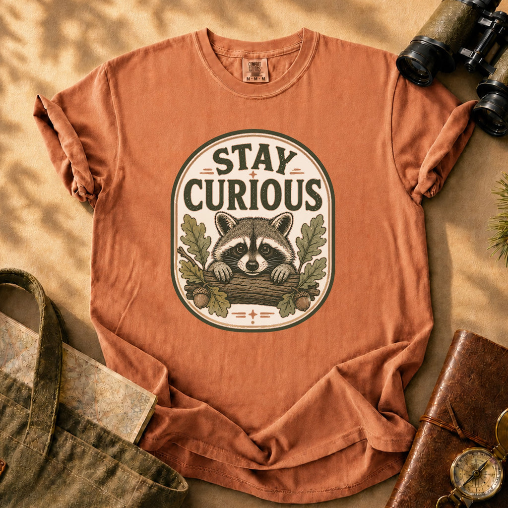 Stay Curious Raccoon Tee - Yam