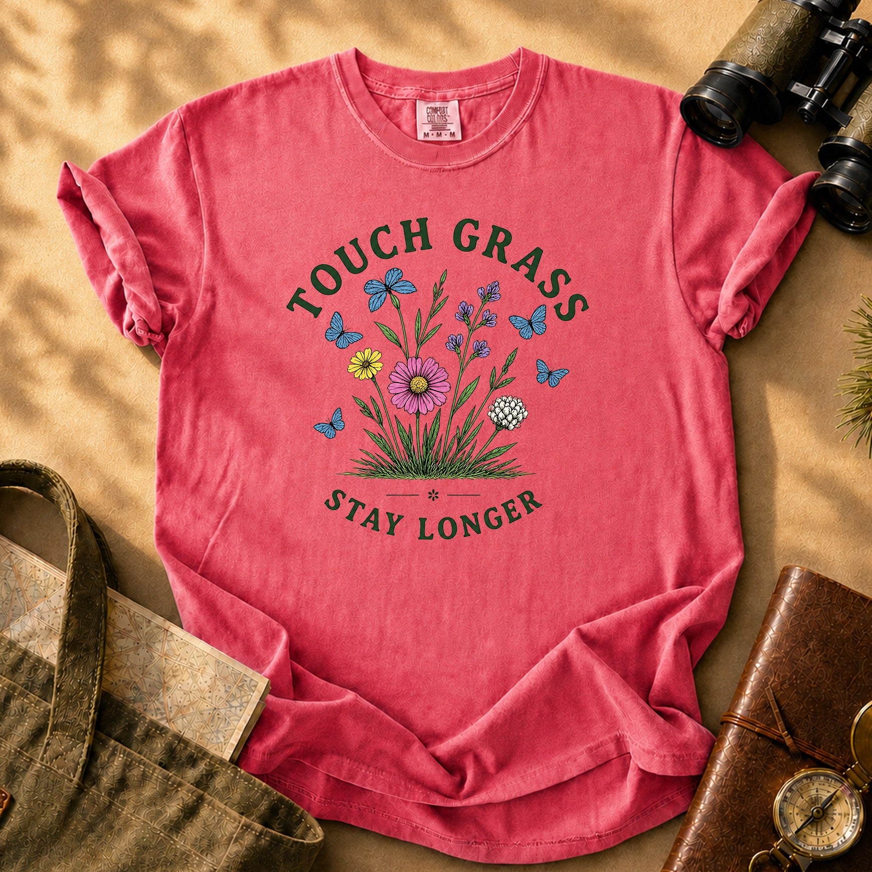 Touch Grass, Stay Longer Floral Graphic Tee - Watermelon