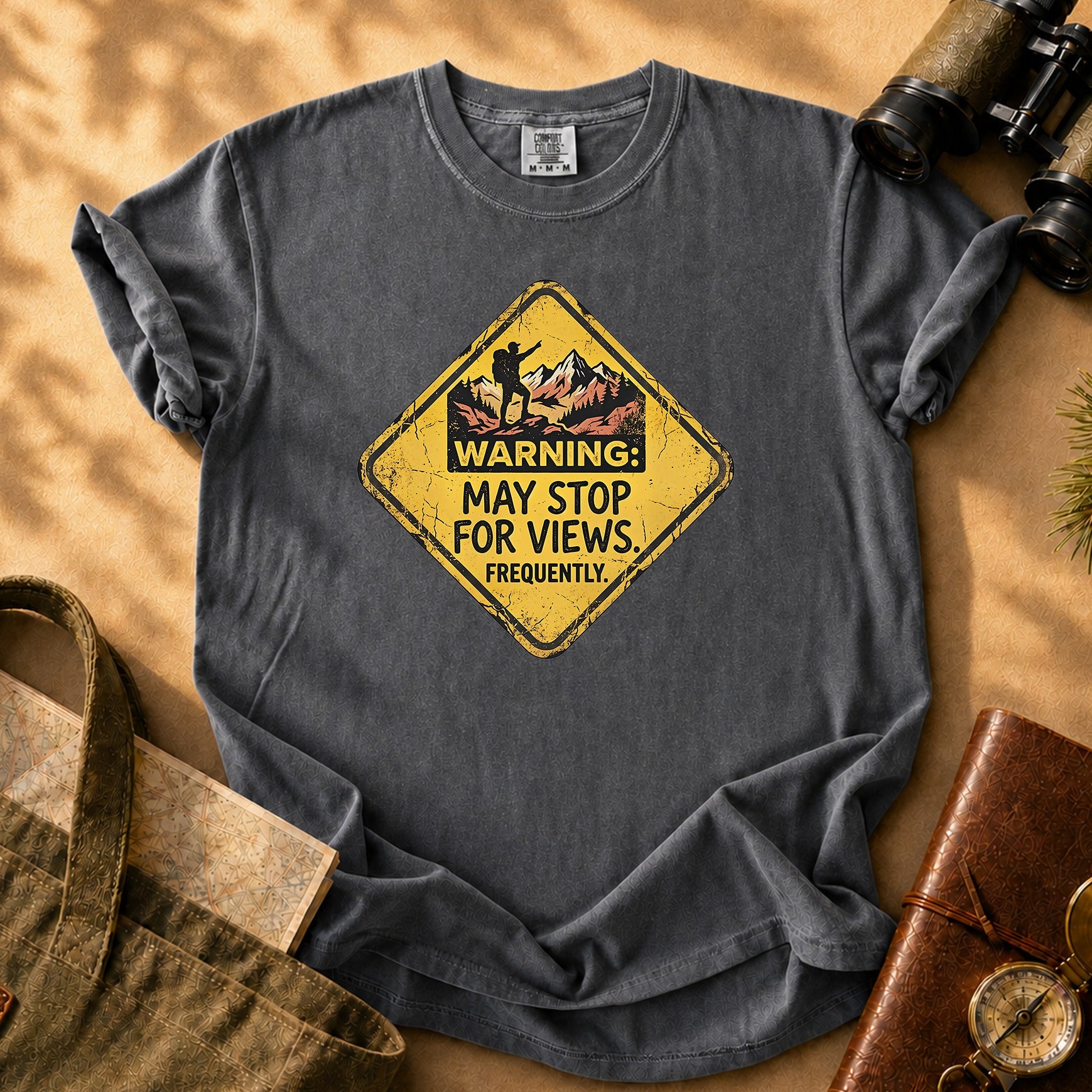 Warning: May Stop for Views Tee - Pepper