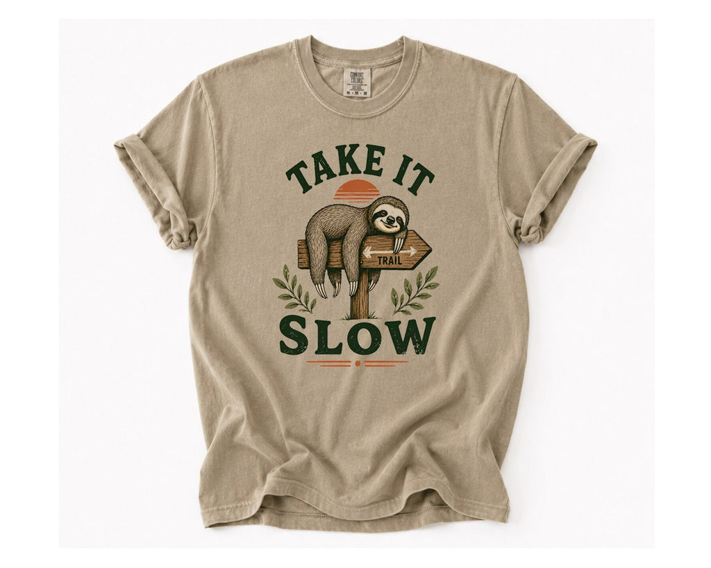 Take It Slow Sloth T-Shirt - Khaki