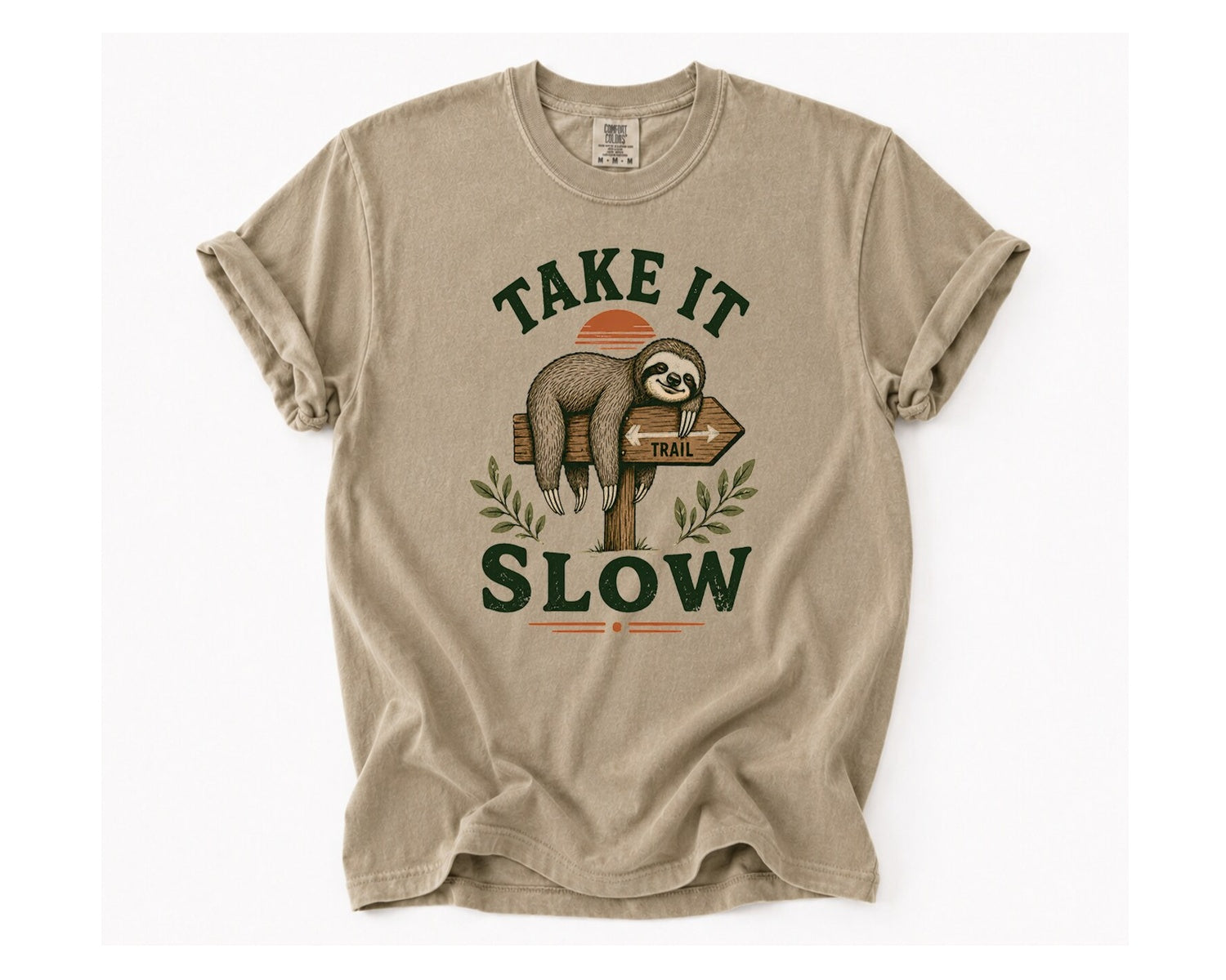 Take It Slow Sloth T-Shirt - Khaki