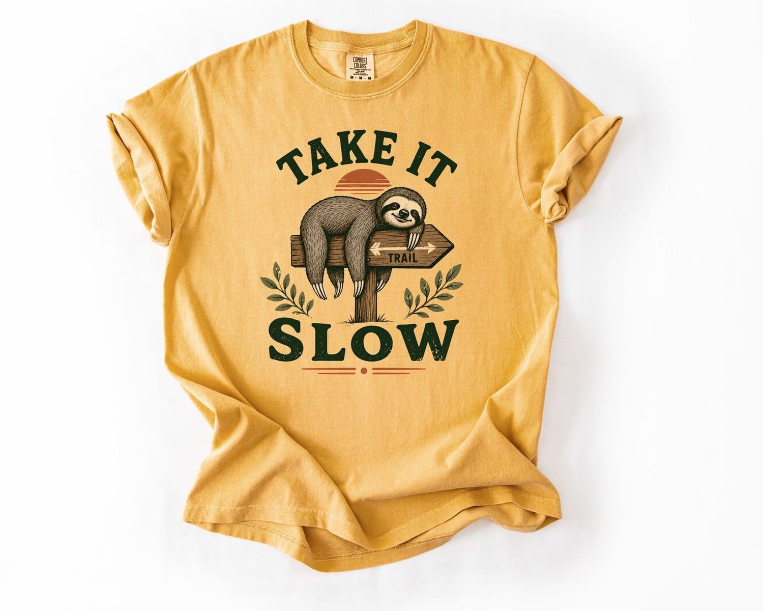 Take It Slow Sloth T-Shirt - Mustard