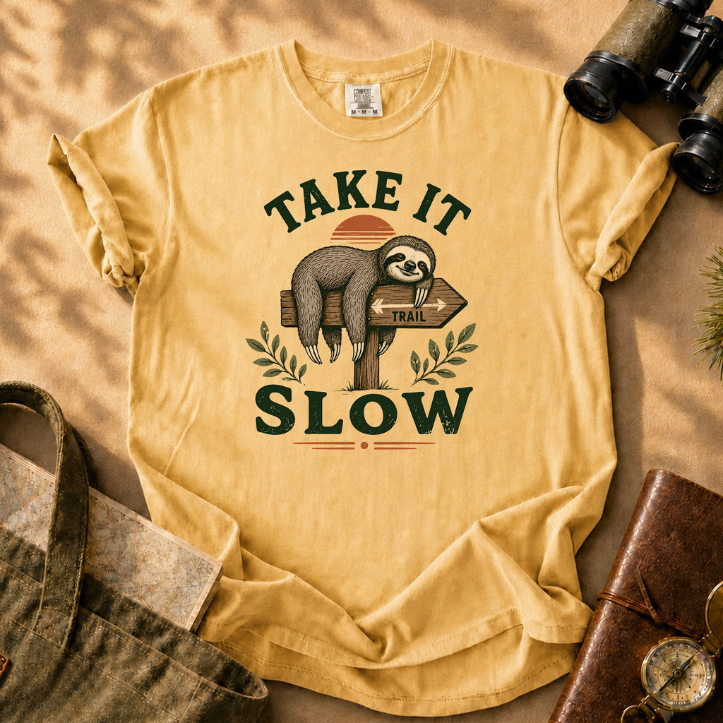 Take It Slow Sloth Tee - Mustard