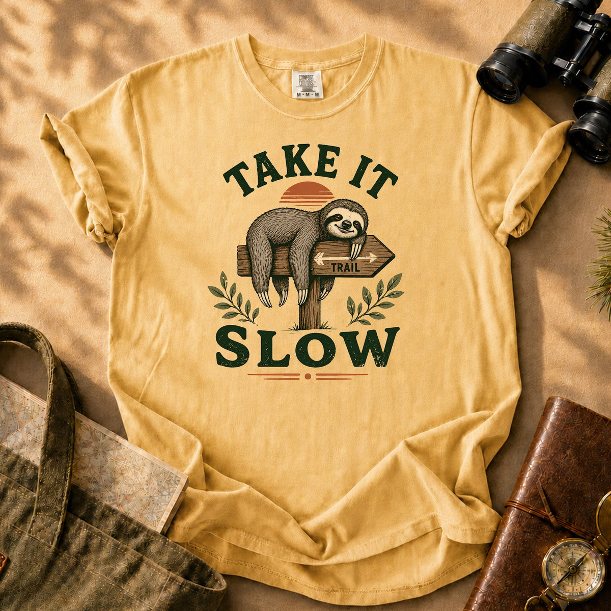 Take It Slow Sloth Tee - Mustard