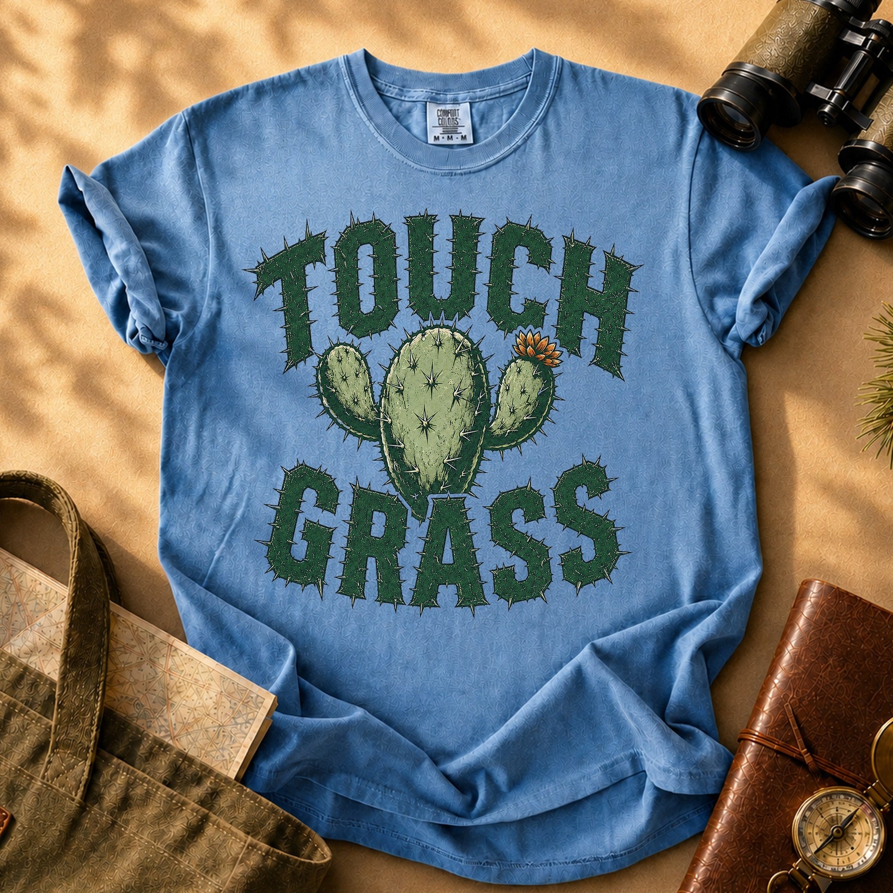 Touch Grass (Cactus Illustration) Tee - Blue Jean