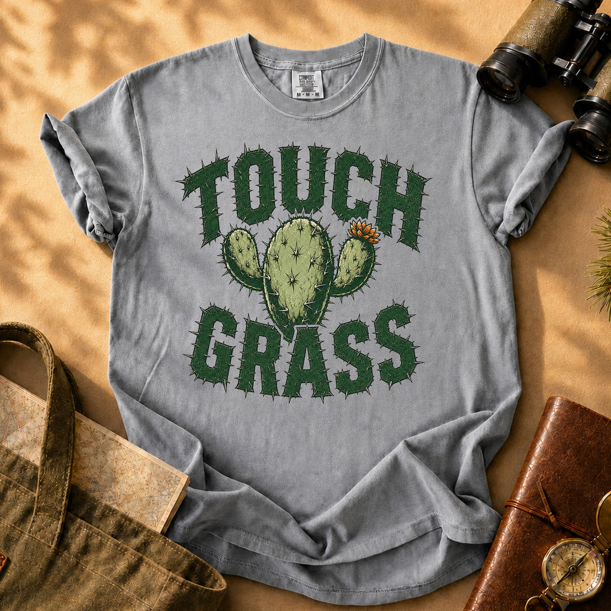 Touch Grass (Cactus Illustration) Tee - Grey