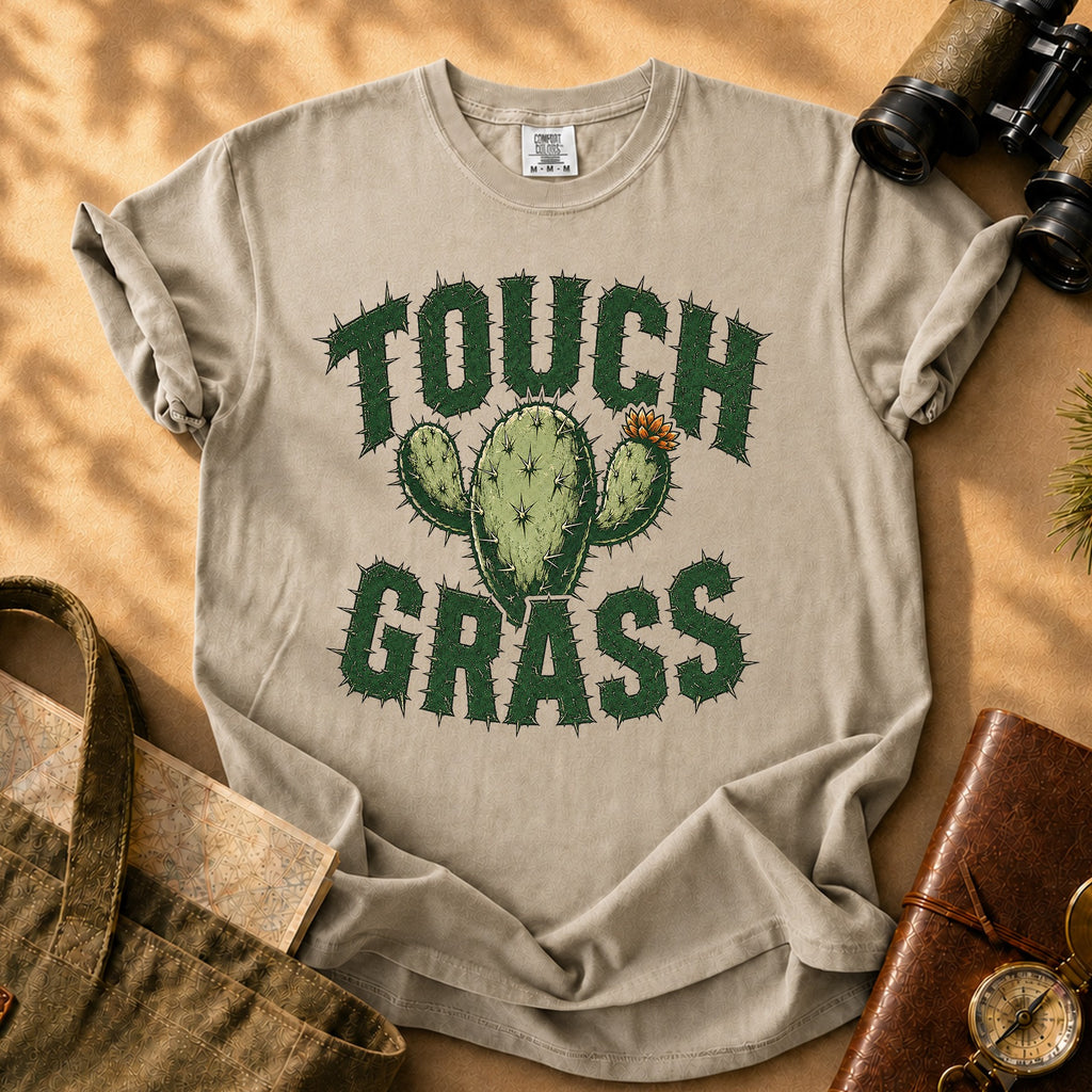 Touch Grass (Cactus Illustration) Tee - Khaki