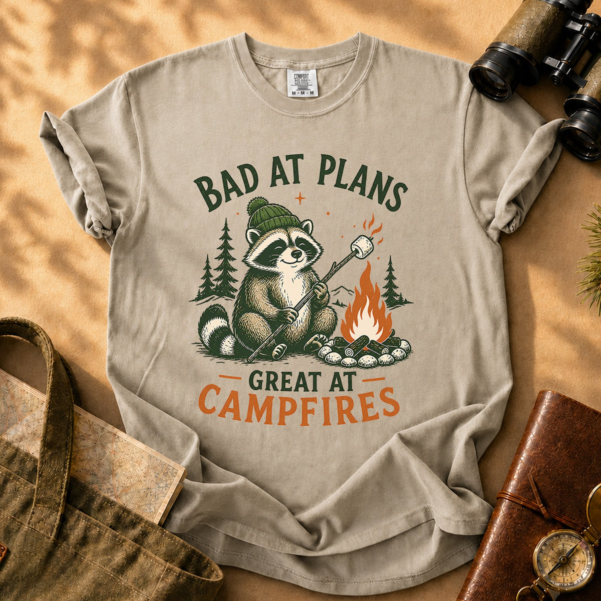 Bad at Plans Great at Campfires Tee - Khaki