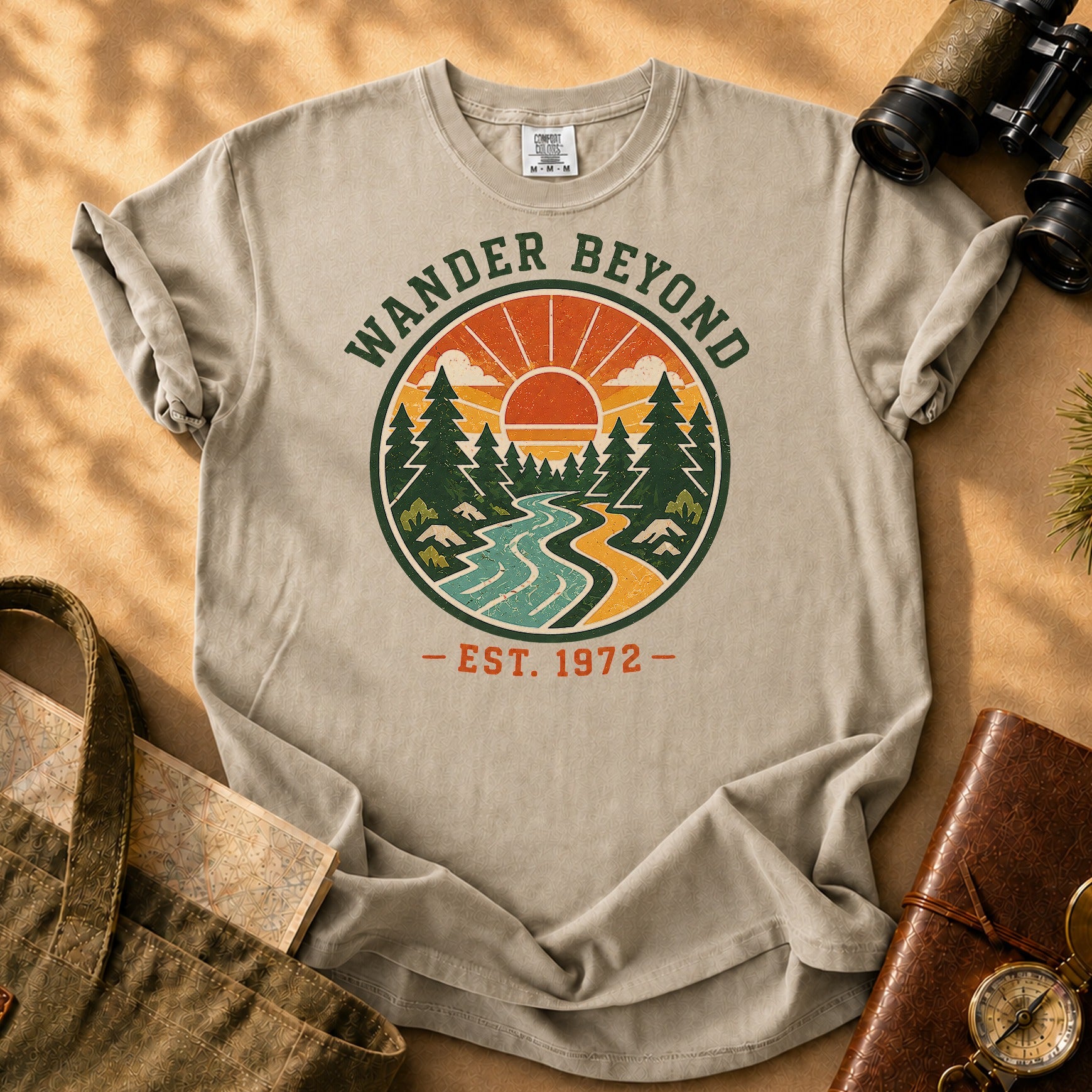 Wander Beyond Sunset River Tee - Khaki